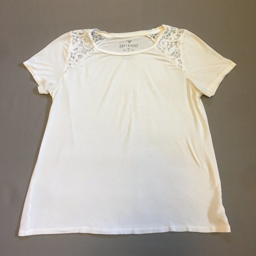 AMERICAN EAGLE Relaxed Lace Sleeve T-Shirt